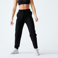 Спортивные штаны Fitness Regular Cotton Essential Женские черные DOMYOS, черный