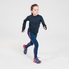 Штаны для бега длинные колготки легкая атлетика дышащие Run Dry+ Kiprun для девочек синий/розовый, синий космос