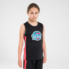 Баскетбольная футболка без рукавов T500 детская черно-розовая TARMAK