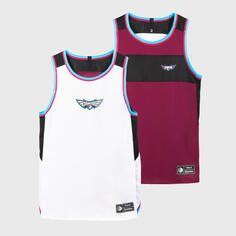 Баскетбольная футболка без рукавов двусторонняя T500R детская белая/бордовая TARMAK, белый/свекольный