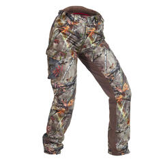 Охотничьи брюки / дождевики 500 женские теплые, малошумные камуфляжные SOLOGNAC, камуфляж