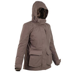 Охотничья куртка 500 женская 3-в-1 теплая непромокаемая коричневая SOLOGNAC