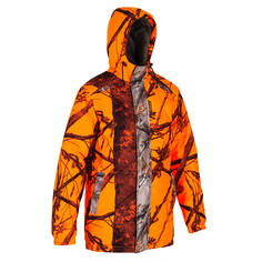 Охотничья куртка дождевик 100 малошумный камуфляж/оранжевый SOLOGNAC, неоновый оранжевый psa