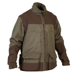 Охотничья куртка 900 дышащая со съемными рукавами зеленая и коричневая SOLOGNAC, зеленый хаки/коричневый кофе