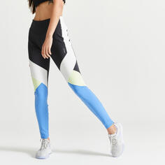 Леггинсы FTI 520T High Waist Fitness Shapewear Women - Color Block DOMYOS, серый уголь/яичная скорлупа/синий
