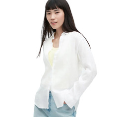 Рубашка Uniqlo Premium Linen Long Sleeved, белый