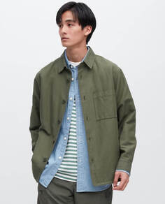 Куртка-рубашка Uniqlo Cotton Linen Blend Overshirt, оливковый