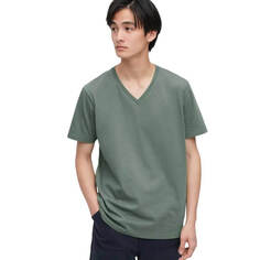 Футболка Uniqlo Supima Cotton V-neck, зеленый