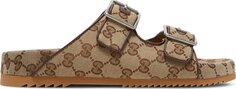 Сандалии Gucci Slide Sandal Strap Beige Monogram, бежевый