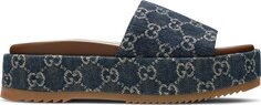 Сандалии Gucci Wmns Platform Slide Sandal Allover GG Denim, синий