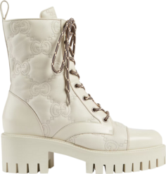 Ботинки Gucci Wmns GG Matelassé Lace Up Boot Off White, белый