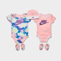 Комплект боди, ботиночек и шапочки Nike для младенцев из 5 предметов с принтом Tie-Dye, многоцветный