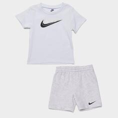 Комплект из футболки и шорт Nike Sportswear с двумя логотипами Swoosh для младенцев, серый