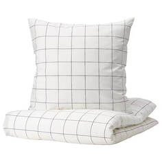 Комплект постельного белья Ikea Vitklover, 2 предмета, 155x220/80x80 см, белый/черный/клетка