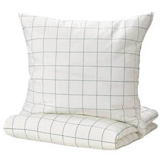 Комплект постельного белья Ikea Vitklover, 2 предмета, 155x220/80x80 см, белый/зеленый/клетка