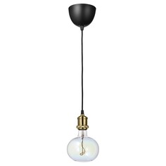 Подвесной светильник с лампочкой Ikea Jallby / Molnart, латунное покрытие/ многоцветное стекло