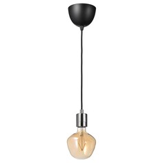 Подвесной светильник с лампочкой Ikea Skaftet / Molnart, никелированное покрытие/ коричневый/прозрачное стекло