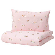 Комплект постельного белья для детской кроватки Ikea Dromslott Puppy, 2 предмета, 110x125/35x55см, розовый