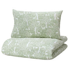 Комплект белья для детской кроватки Ikea Trolldom Forest Animal, 110x125/35x55 см, 2 предмета, зеленый