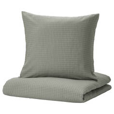 Комплект постельного белья Ikea Akerfibbla, 2 предмета, 155x220/80x80 см, зеленовато-серый/клетка