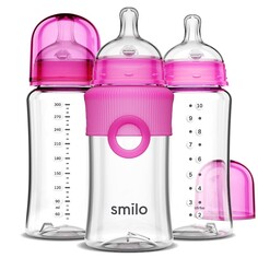 Бутылочки для кормления 3 шт. по 295 мл Smilo Anti-Colic Feeding, розовый