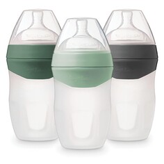 Бутылочки для кормления 3 шт. по 180 мл Tiny Twinkle Silicone, мятный/оливковый/серый