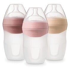 Бутылочки для кормления 3 шт. по 250 мл Tiny Twinkle Silicone, серо-коричневый/розовый/песочный