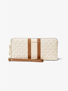 Кошелек Michael Michael Kors Logo Stripe Continental, белый/коричневый