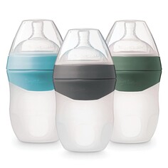 Бутылочки для кормления 3 шт. по 180 мл Tiny Twinkle Silicone, голубой/серый/оливковый