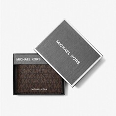 Кошелек Michael Kors Harrison Logo Billfold With Passcase, коричневый/чёрный