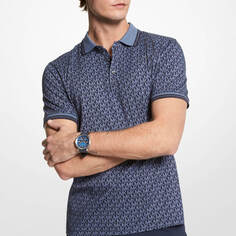 Рубашка-поло Michael Kors Greenwich Logo Print Cotton Jersey, синий