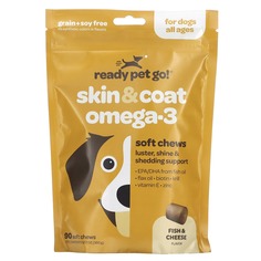 Средство Ready Pet Go для поддержки кожи и шерсти для собак всех возрастов, рыбий жир + сыр, 90 мягких жевательных таблеток