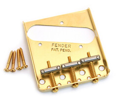 099-0806-200 Оригинальный поднос Fender Gold Vintage с 3 седлами Telecaster/Tele Bridge USA 099-0806-200 Genuine Fender Gold Vintage Tray 3-saddle Telecaster/Tele Bridge USA