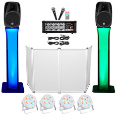 DJ-пакет с 15-дюймовыми динамиками + Bluetooth-микшер + микрофоны + штатив + тотемные стойки + фасад + подсветка Rockville RPG2X15+(2) RTP32W+RFAAW PACK 2