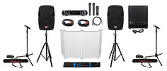 DJ-пакет с 12-дюймовыми динамиками + сабвуфер + Bluetooth-усилитель + фасад + микрофоны + стойки + кабели + сумка Rockville (2) SPGN124+RVSS2+RPA70WBT DJ PACK 4