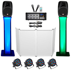 DJ-пакет с 15-дюймовыми динамиками + Bluetooth-микшер + микрофоны + штатив + тотемные стойки + фасад + освещение Rockville RPG2X15+(2) RTP32W+RFAAW PACK