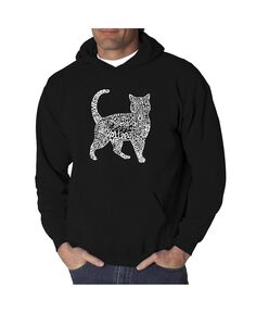 Мужская толстовка с капюшоном word art - кошка LA Pop Art, черный