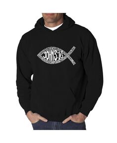 Мужская толстовка с капюшоном word art - символ рыбы иоанна 3:16 LA Pop Art, черный