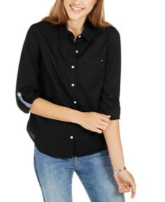 Женская хлопковая рубашка с отворотами на пуговицах Tommy Hilfiger, черный