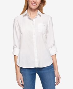 Женская хлопковая рубашка с отворотами на пуговицах Tommy Hilfiger, белый
