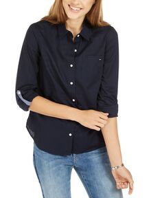Женская хлопковая рубашка с отворотами на пуговицах Tommy Hilfiger, мульти