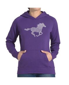 Женская толстовка с капюшоном word art - породы лошадей LA Pop Art, фиолетовый