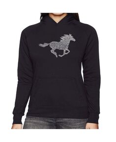Женская толстовка с капюшоном word art - породы лошадей LA Pop Art, черный