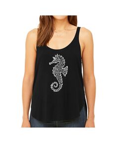 Женская струящаяся майка премиум-класса word art - types of seahorse LA Pop Art, черный