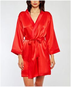 Женский атласный халат marina lux с рукавами 3/4 iCollection, красный