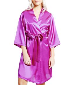 Женский атласный халат marina lux с рукавами 3/4 iCollection, фиолетовый