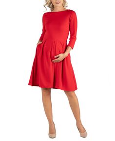 Расклешенное платье для беременных до колен с карманами 24seven Comfort Apparel, красный