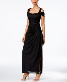 Миниатюрное металлическое платье с открытыми плечами и драпировкой Alex Evenings, черный