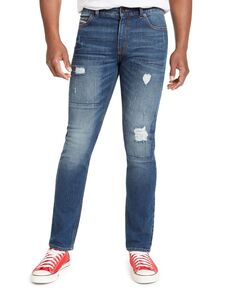 Мужские зауженные джинсы с эффектом потертости Sun + Stone, мульти