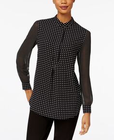 Прозрачная блуза в горошек Anne Klein, черно-белый